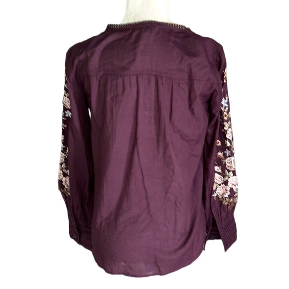 Sundance Eggplant Purple Embroidered Eyelet Puff Sleeve Button Front Top - XS - Picture 8 of 14
